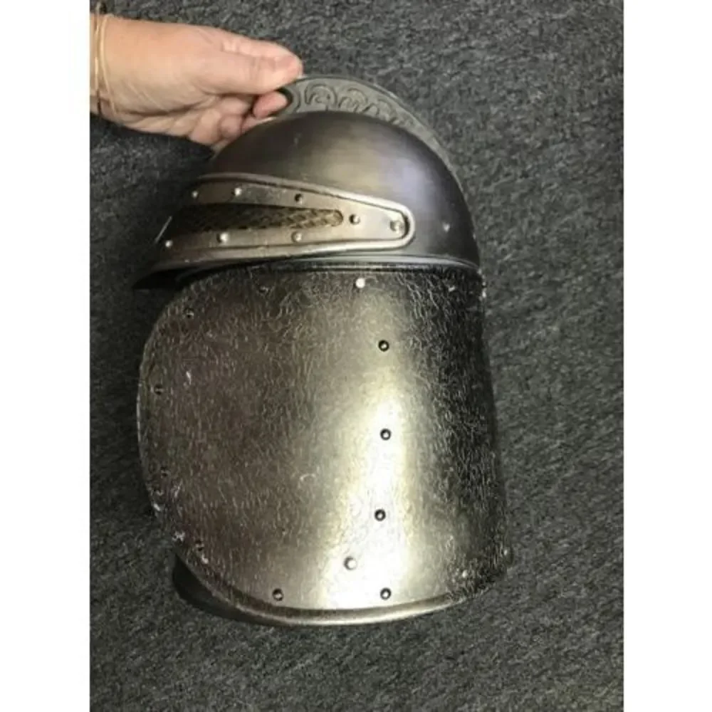 Vintage Pewtertone Olde Tankardware Medieval Knight Helmet Ice Bucket 1970 Stamp